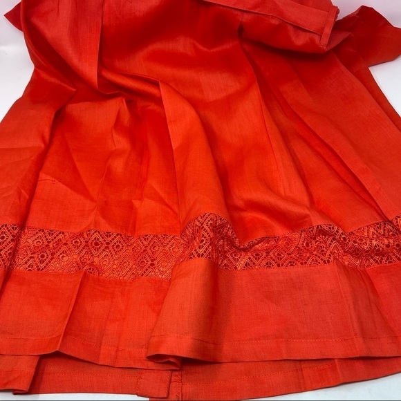 Lino USA Red Linen V-Neck Button Down Short Sleeve Belted Midi Shirt Dress Sz S - Picture 11 of 16